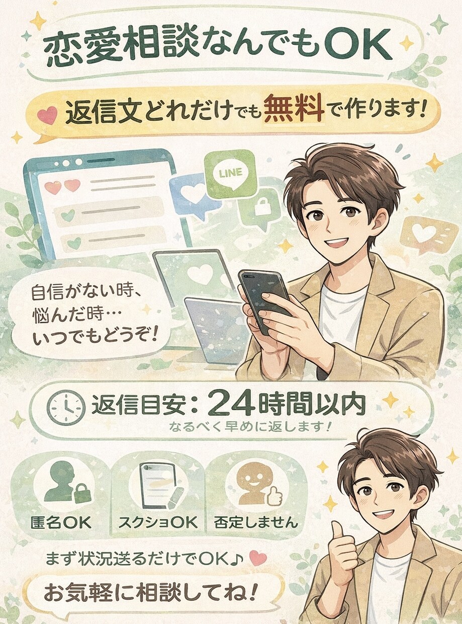 男性・女性問わず、5日間フルでサポートします 片思いから復縁まで、心理学で整理し行動まで提案します イメージ1