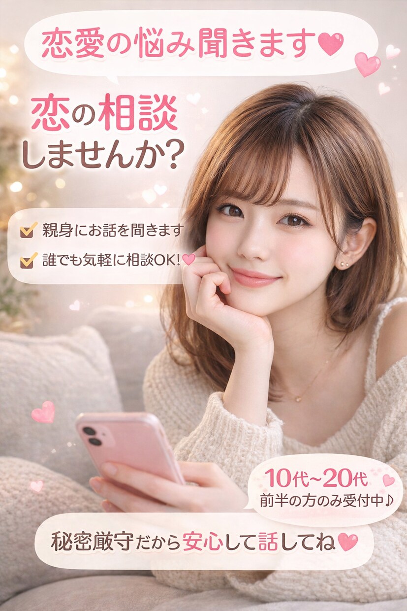 10代後半20代前半の方限定で恋愛の相談を聞きます 恋愛相談 10代後半〜20代前半 イメージ1
