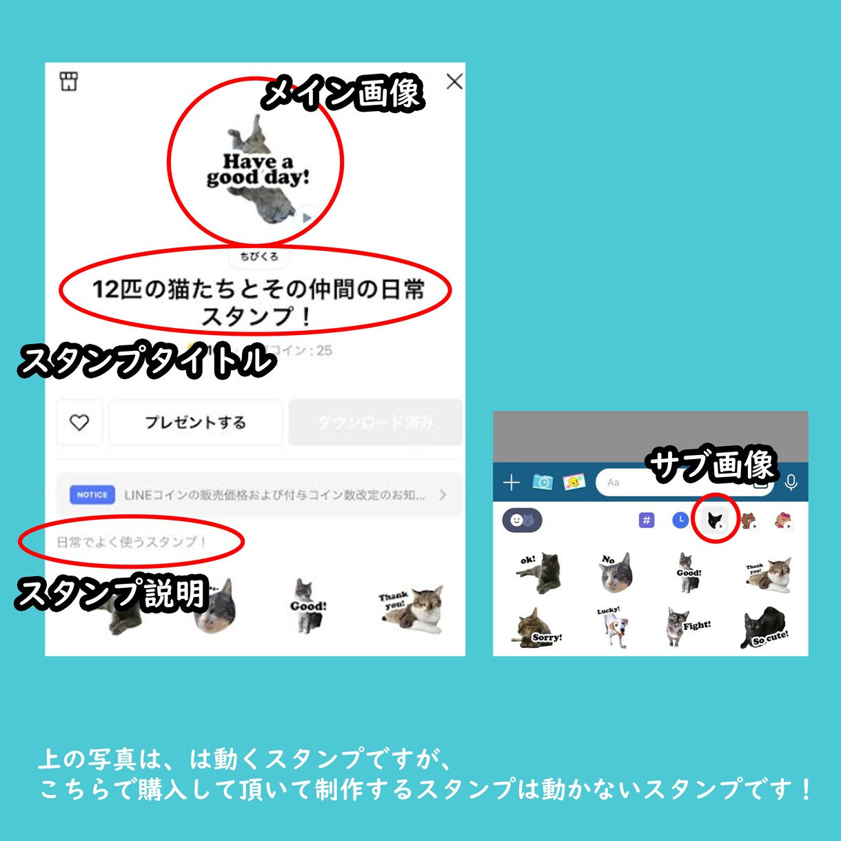 スマホ写真OK!うちの子のラインスタンプ作成します 猫ちゃんワンちゃん、ご家族友人の写真でスタンプ作りませんか？ イメージ4