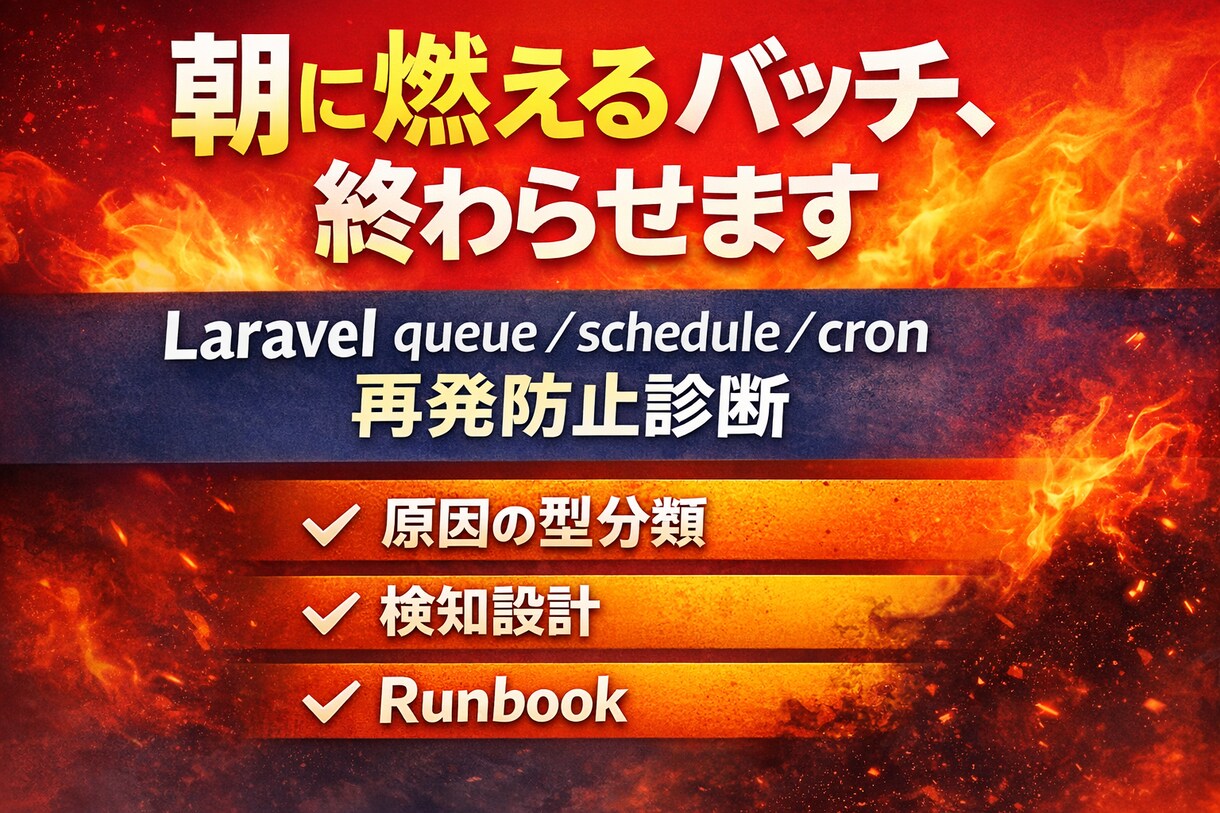 Laravelバッチ再発防止診断します 朝に燃える定期処理を終わらせる イメージ1