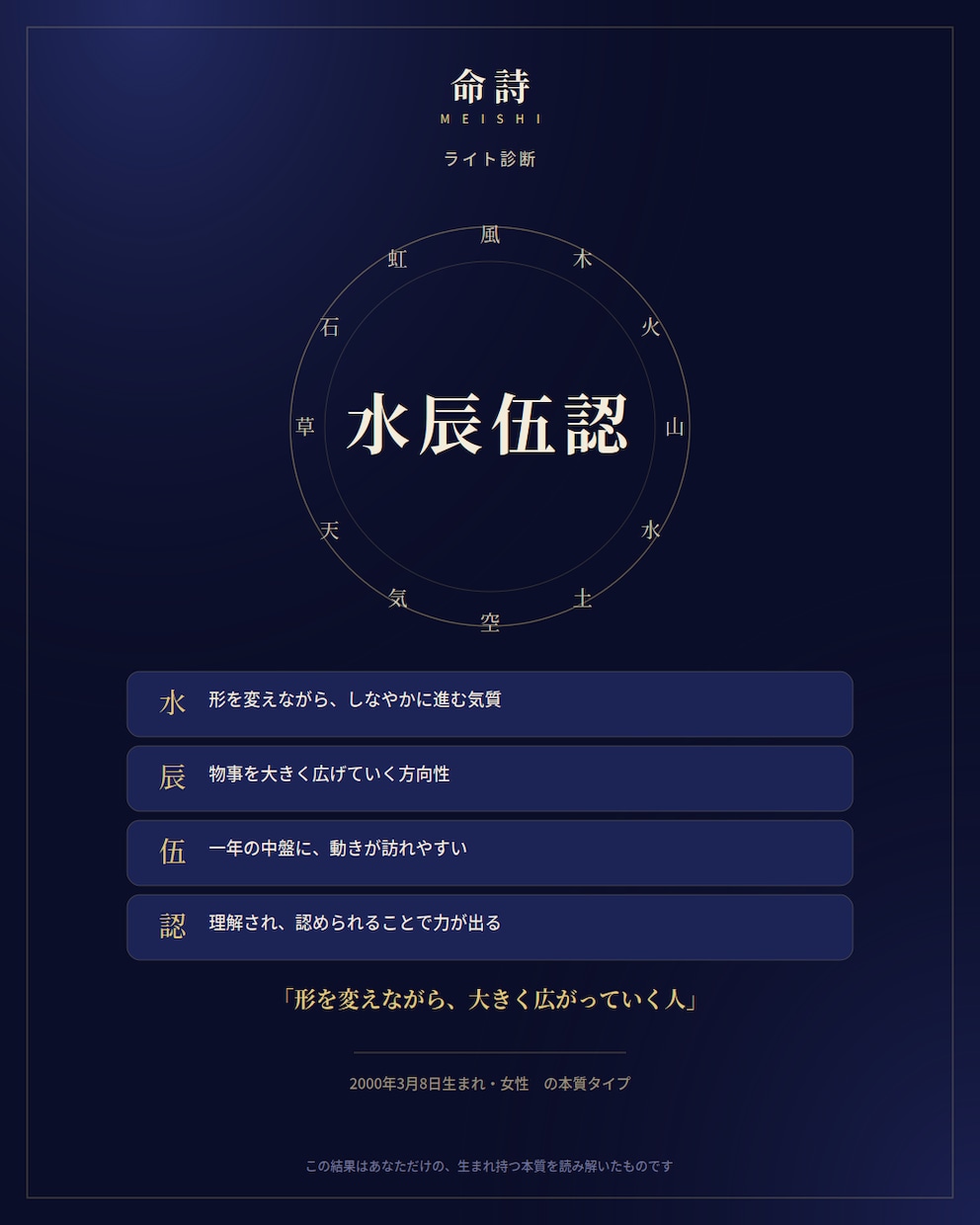 命詩│生まれ持つ本質と今の運気で読み解きます あなたの本質は、4文字でできている。 イメージ1