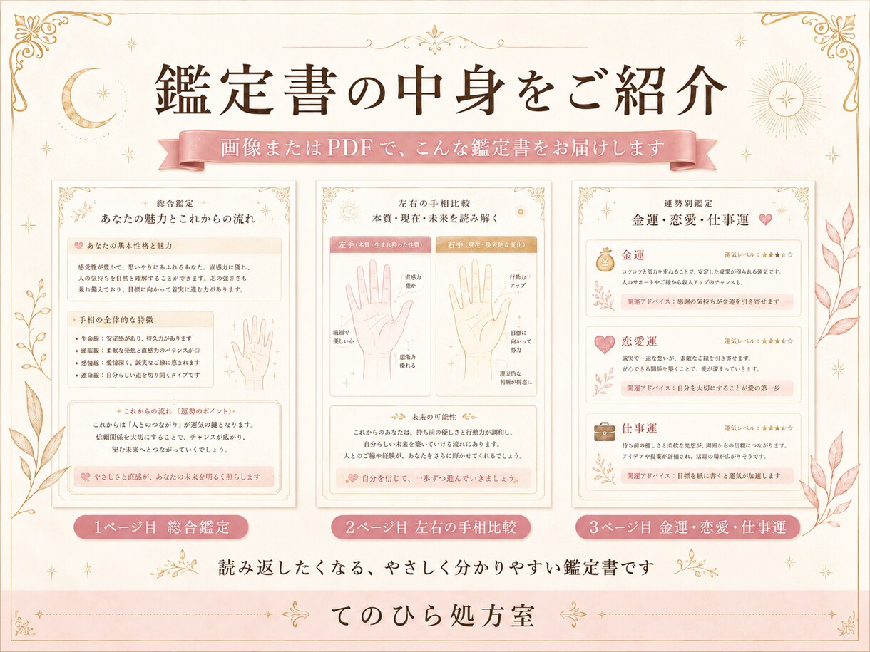 画像で届く手相鑑定書を作成します 左右の手相から本質と現在をやさしく読み解きます イメージ6