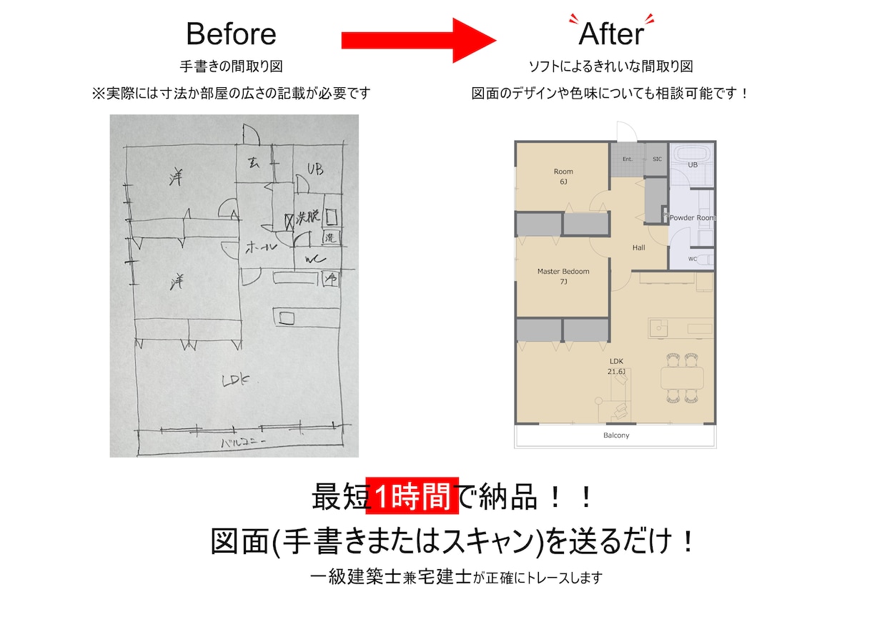 建築士がCAD図面作成（トレース）致します 一級建築士・宅建士の資格が1時間〜24時間以内に納品します。 イメージ2