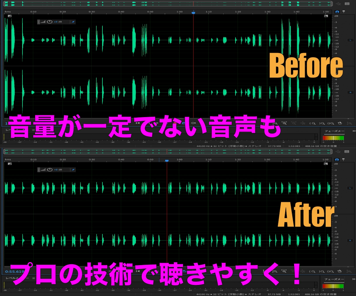 放送業界クオリティ！！ 音声編集します ノイズ除去、音量調整、音声カットなど、音声素材を聴きやすく！ イメージ2