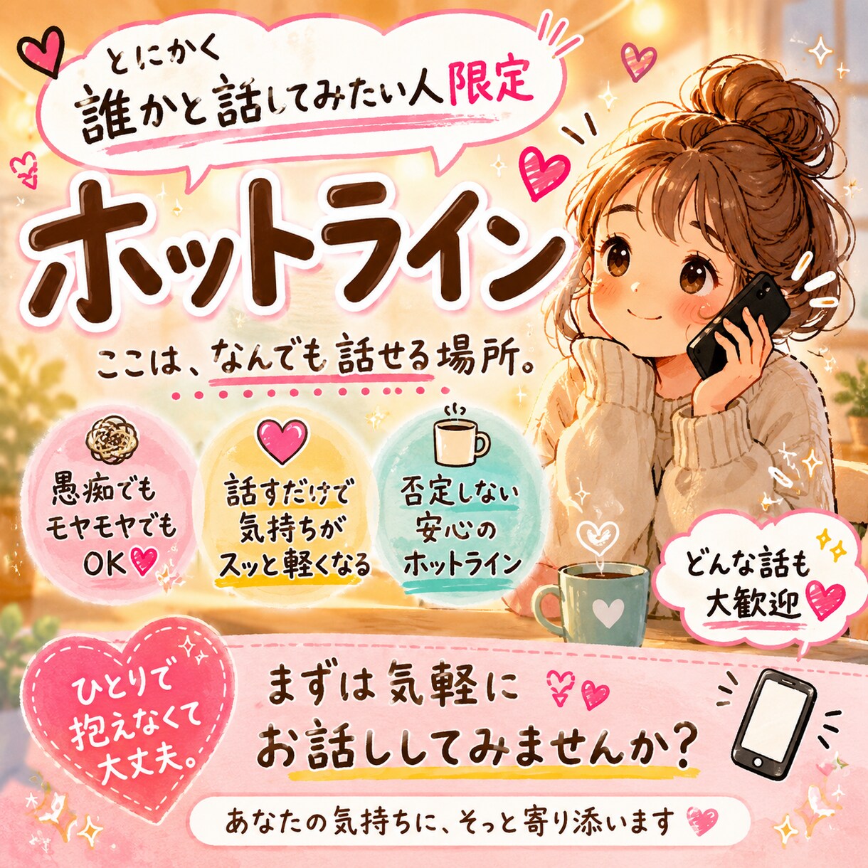 どんな話でも1分から聞きます 何でも話したいことを、そのままの気持ちでどうぞ☆ イメージ1