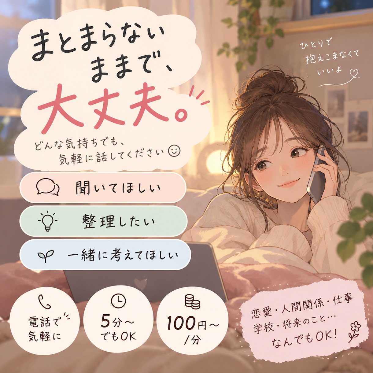まとまらない悩み、一緒に整理します 気持ちに寄り添い、あなたらしい答えを一緒に探します！ イメージ1