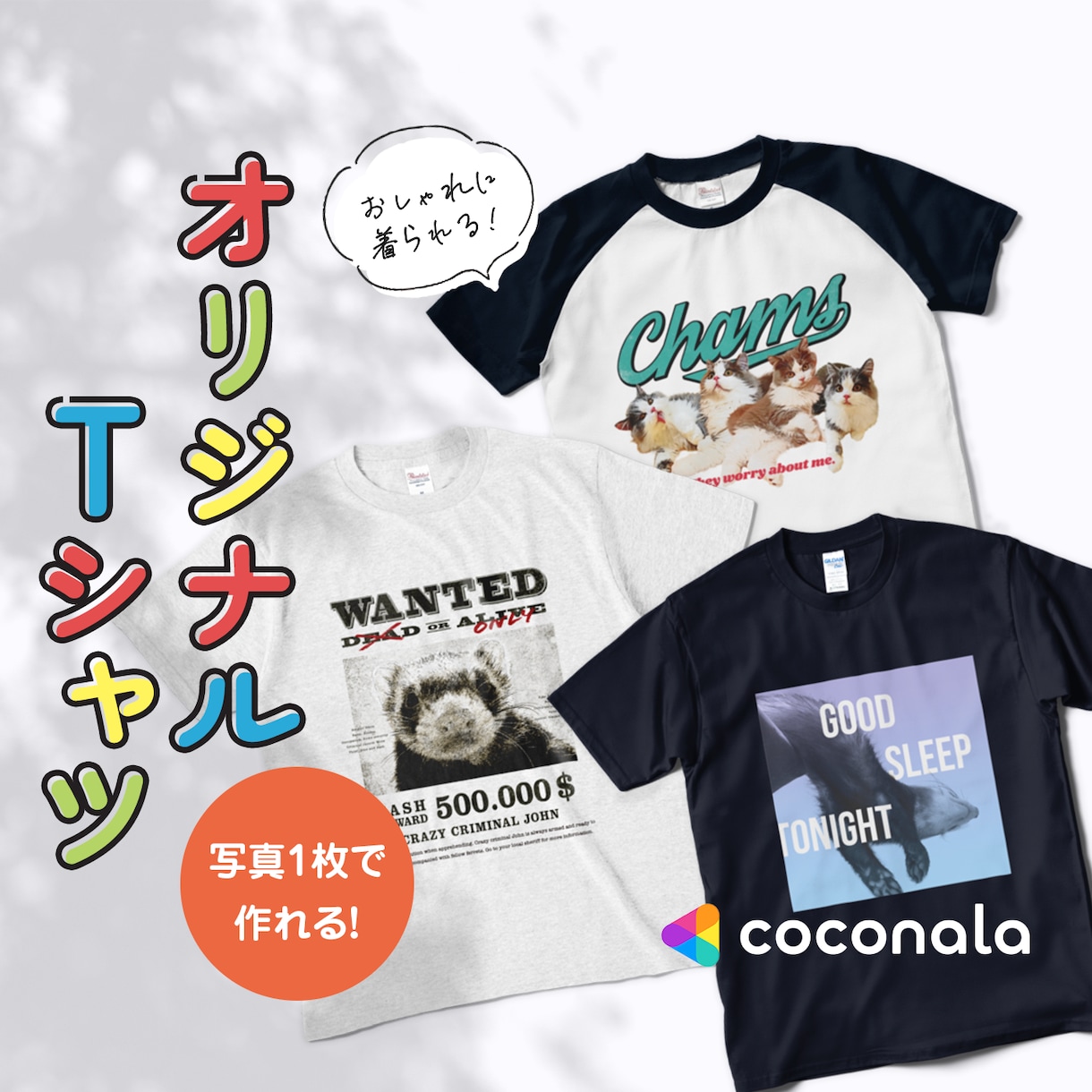 写真1枚でオリジナルのTシャツをデザインします かわいい・面白い・オシャレに着られるオンリーワンのグッズを！ イメージ1