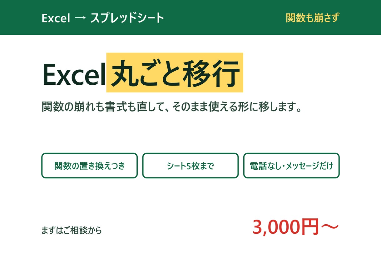 Excelの表をスプレッドシートへ移します 関数の崩れ、書式、グラフまで直してから移します イメージ1