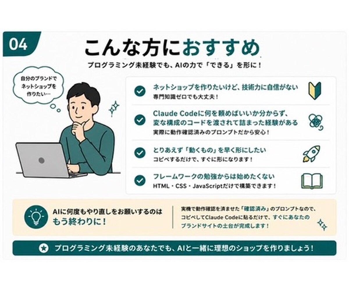 Claude CodeでEC構築プロンプト渡します 非エンジニアが実際に作った実証済みプロンプト イメージ4