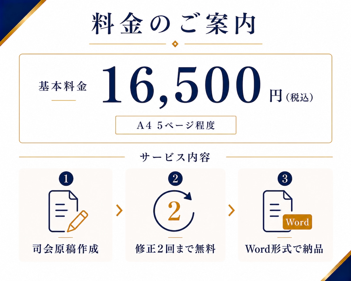 司会歴17年の現役MCが司会原稿を作成します 迷わず読める。そのまま進める。 イメージ5