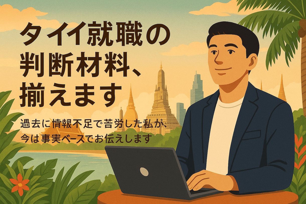 タイ就職の判断材料、揃えます 過去に情報不足で苦労した私が、今は事実ベースでお伝えします イメージ1