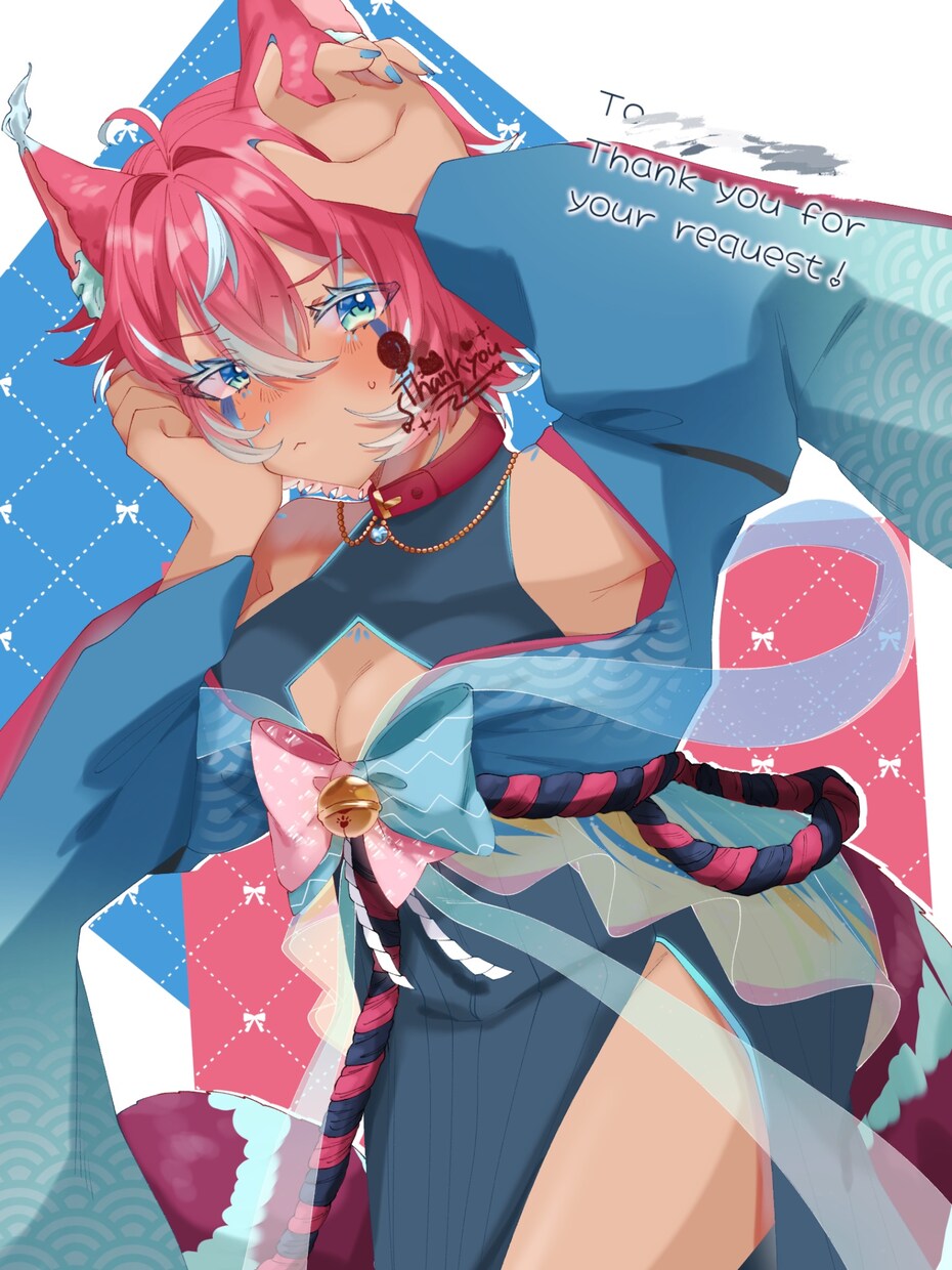 かわいい女の子のイラスト描きます 基本膝から上、シンプルなリボン背景でお届けします！ イメージ7
