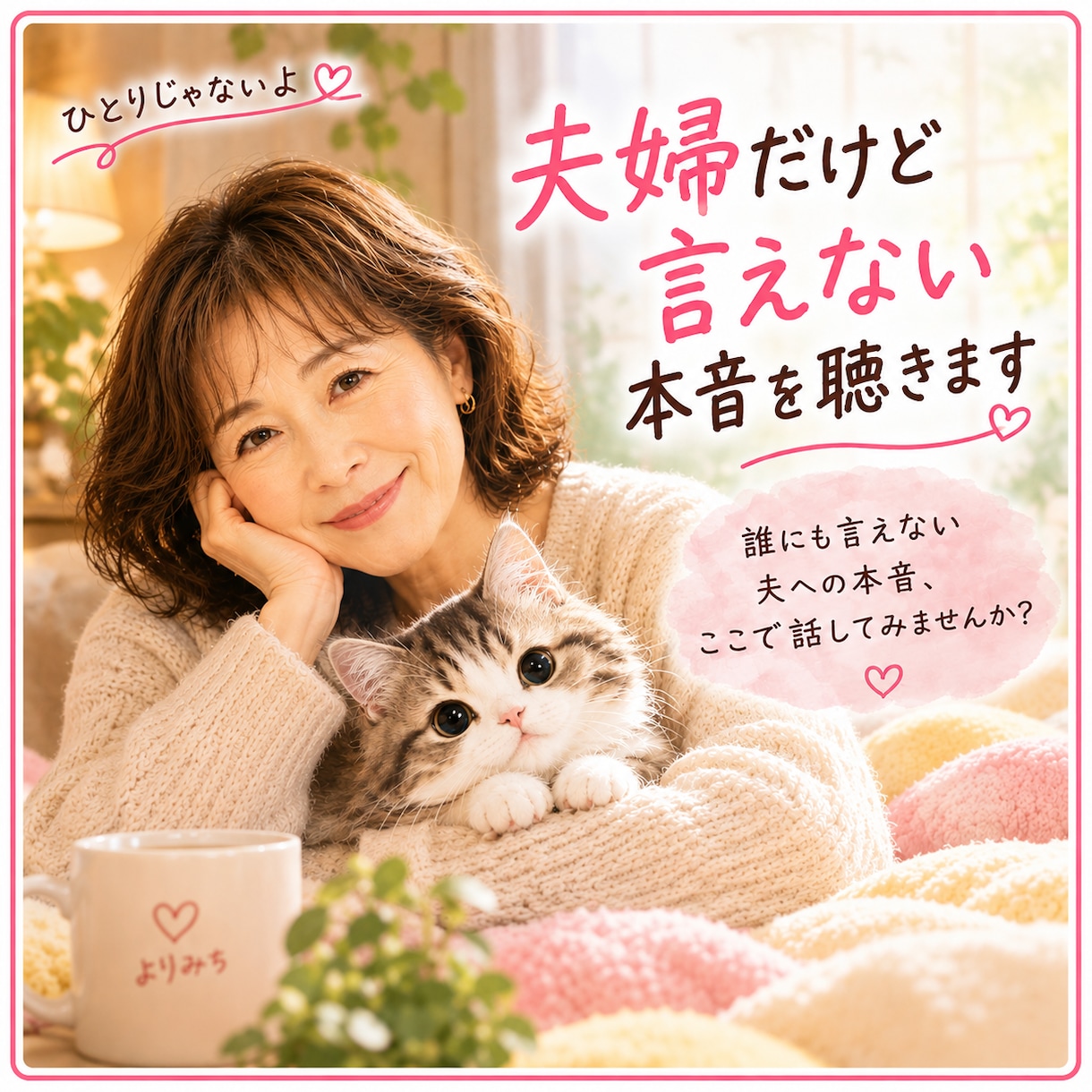 女性限定/夫婦だけど、言えない本音を聴きます 誰にも言えない夫への本音、ここで話してみませんか イメージ1