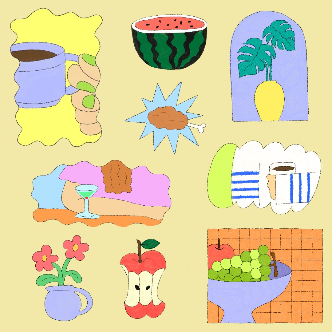 ポップでカラフルなイラスト描きます 線画、パステル、カラフル、植物、カフェ、人物 イメージ3