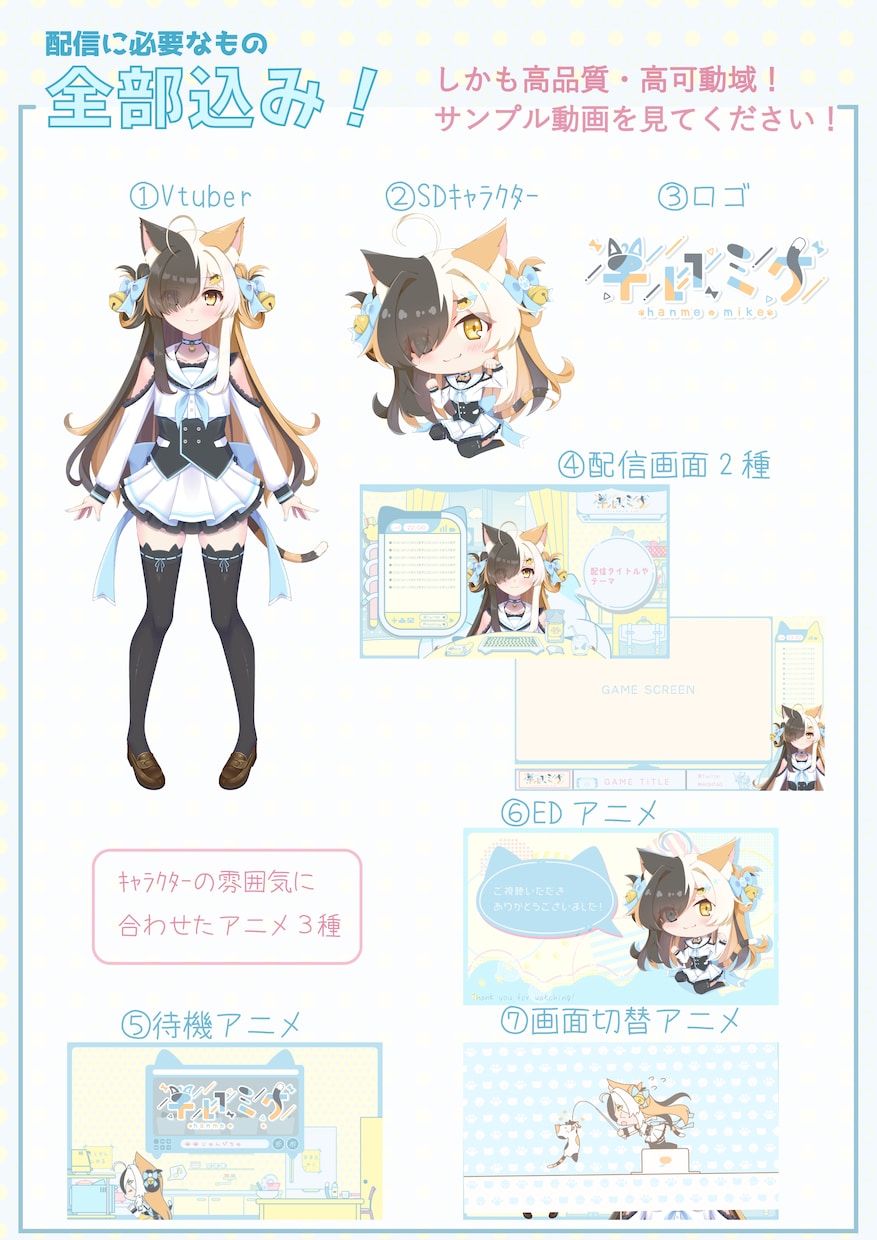 キャラデザ～高可動モデリング＋アニメ全部制作します Vtuberの全てが揃う！待機・EDアニメ付きで今すぐ配信！ イメージ2