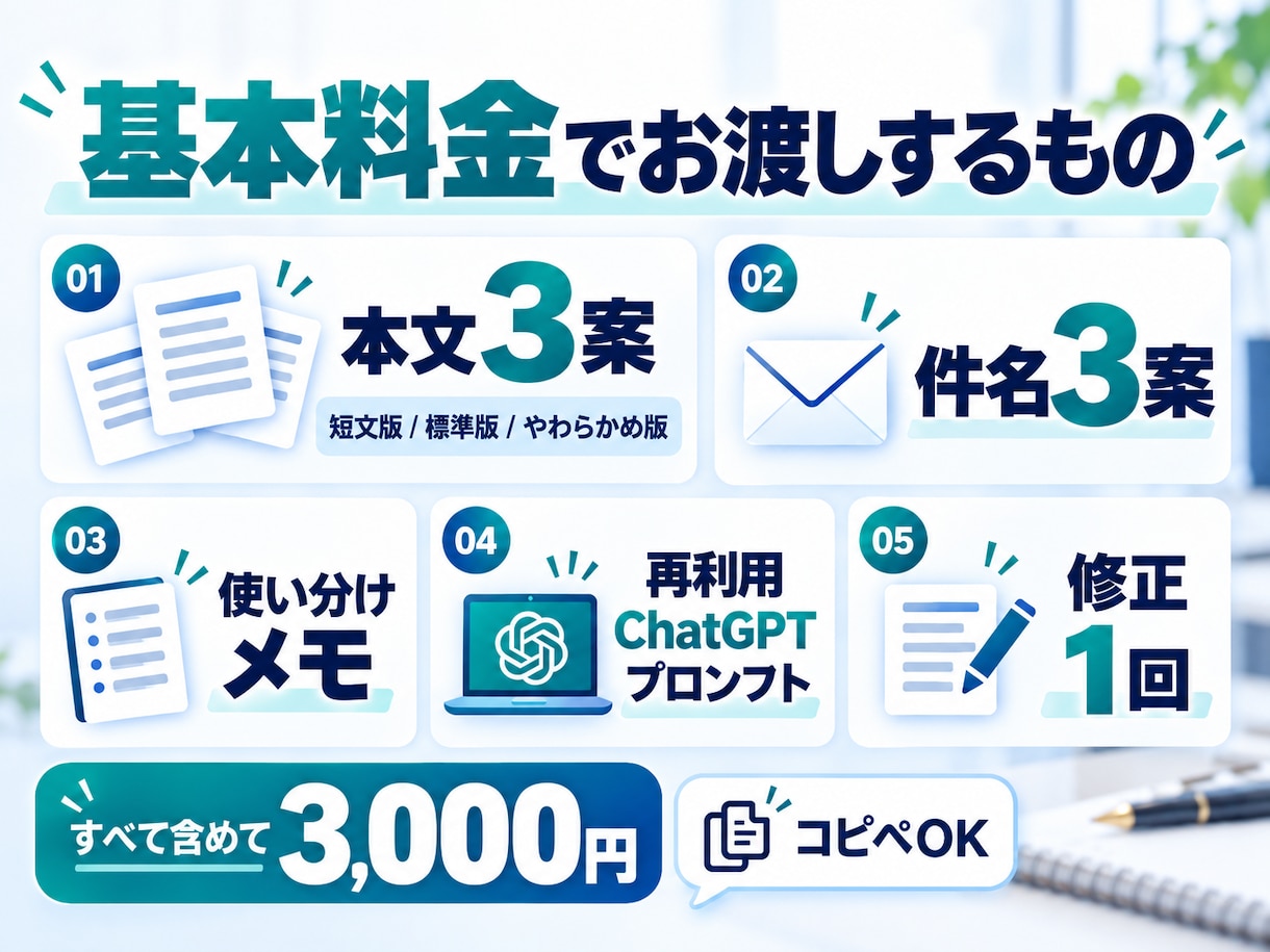 法人営業メール3案を1日で作ります 短文・標準・やわらかめの3案＋件名3案を納品 イメージ3