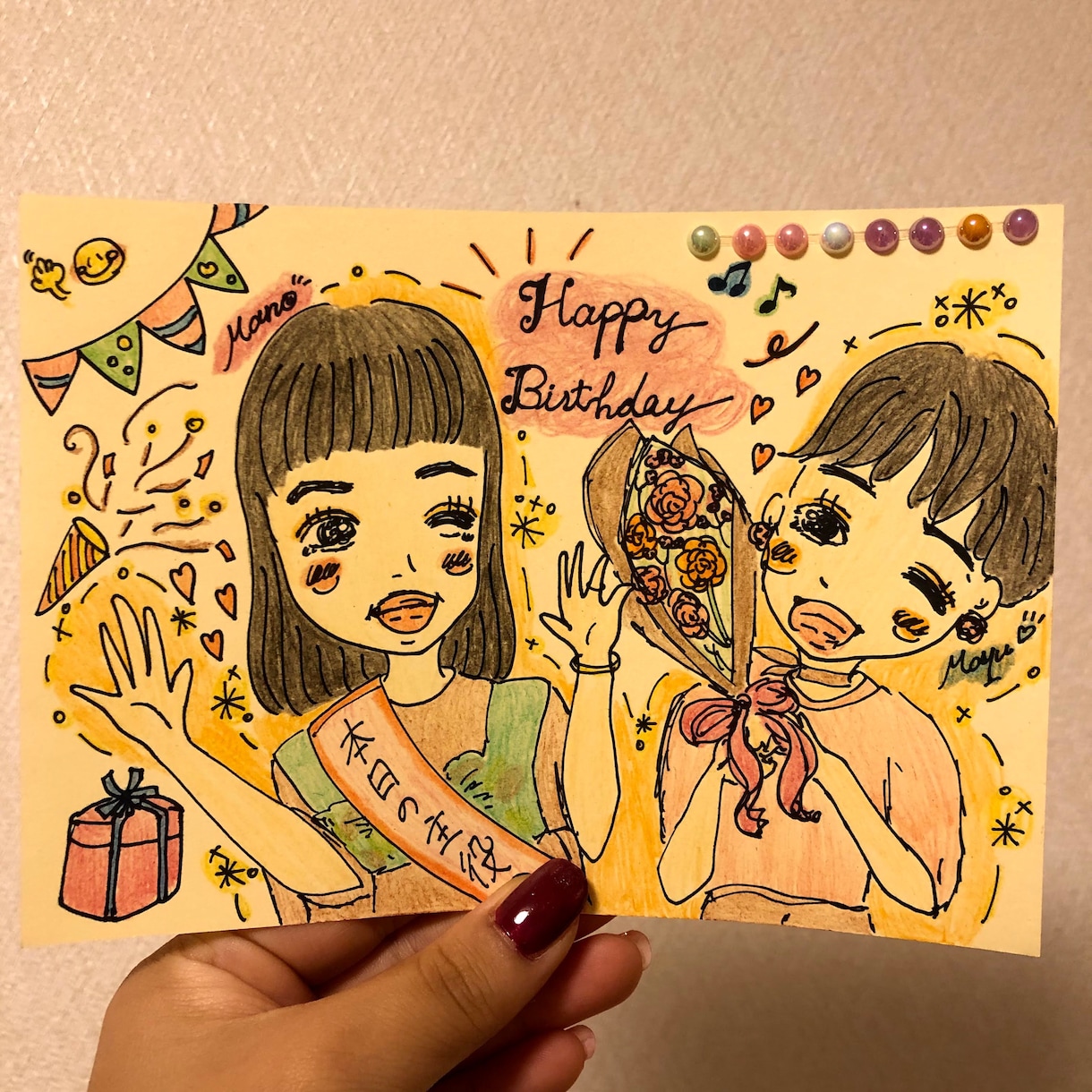 色紙や紙に似顔絵描きます 贈り主の素敵な気持ちが伝わる温かい絵を描きます‪‪☺︎‬ イメージ1