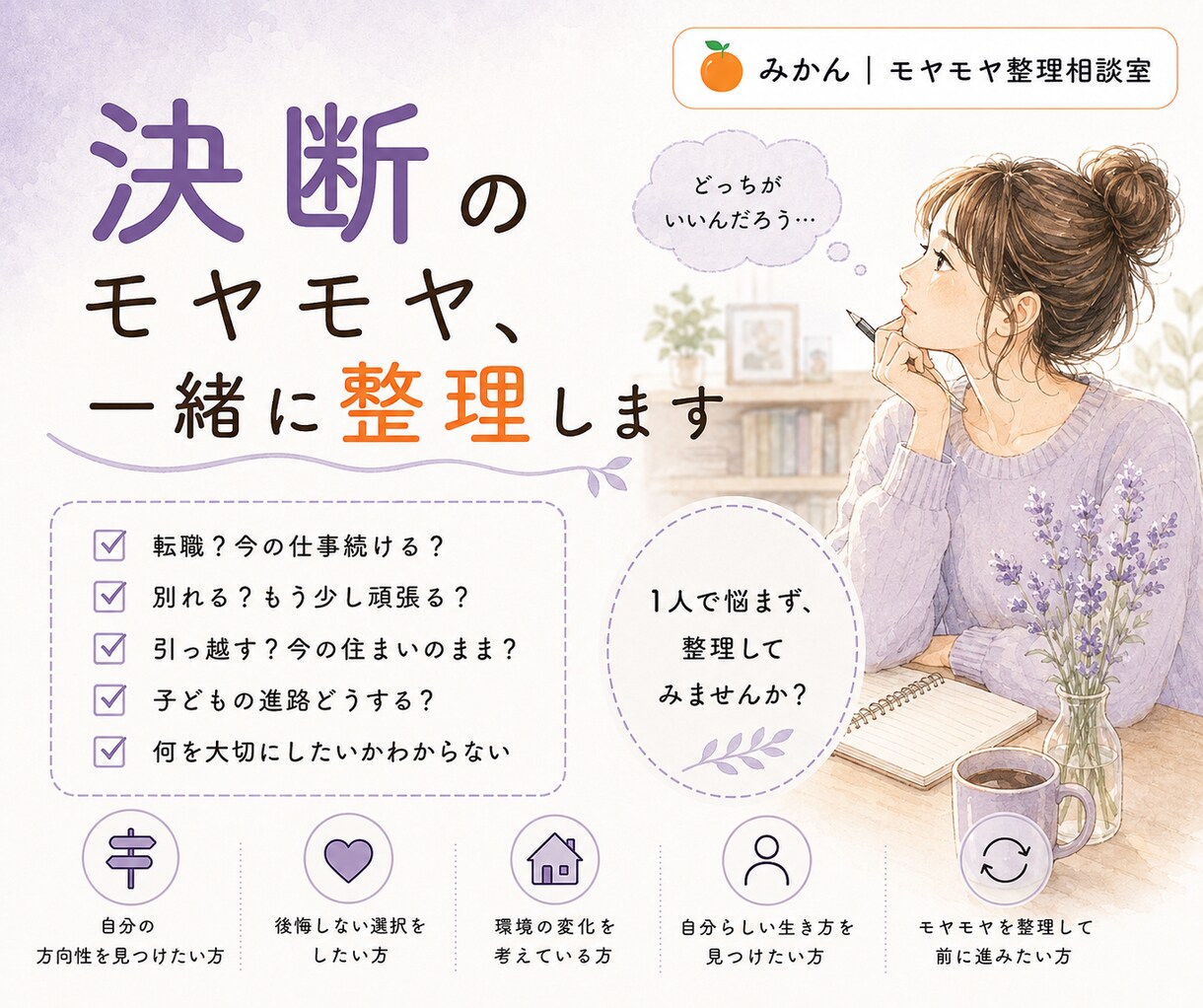 決断のモヤモヤ、一緒に整理します 答えはあなたの中に。一緒に整理します イメージ1