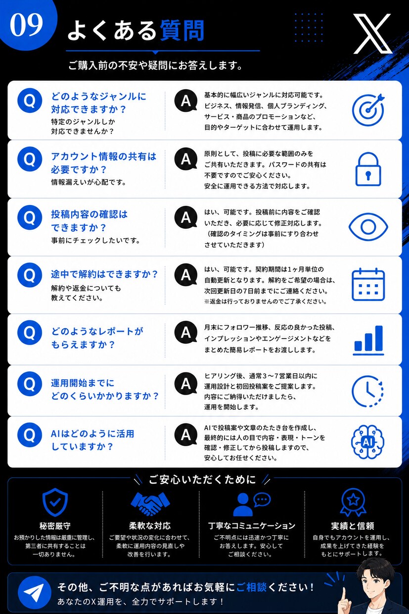 1ヶ月　X運用代行、投稿代行をします 丁寧な設計と実践力で、毎日の発信を伴走します イメージ9