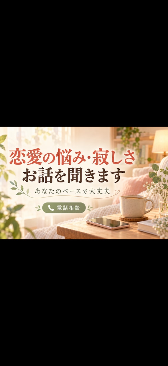 恋愛の悩みや寂しさに寄り添いお話を聞きまます うまく話せなくても大丈夫。あなたのペースで聞きます イメージ1