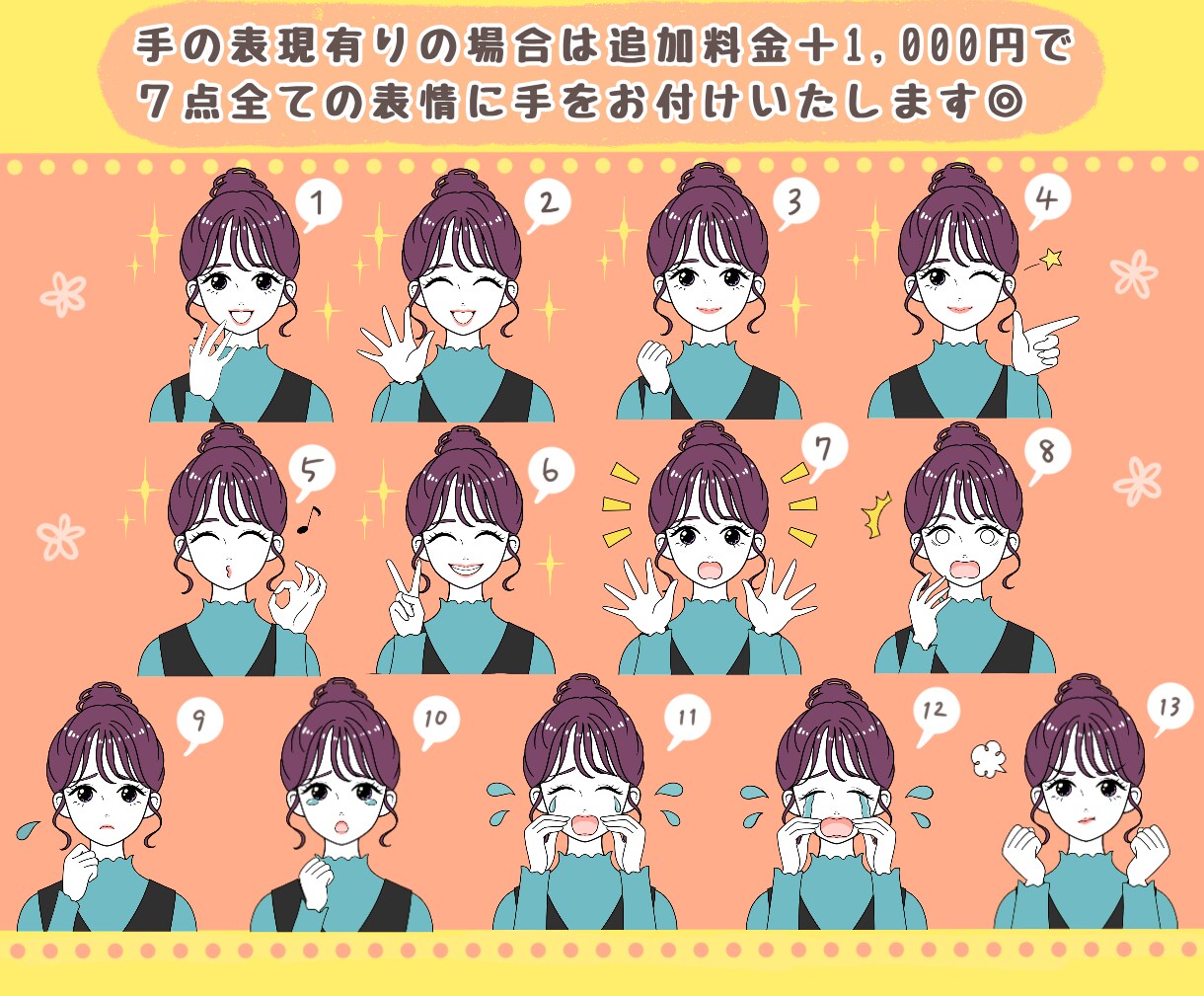 レトロで好感が持てる表情を７点セットで制作します 表現豊かなリアクションで見る人に伝わるイラストを描きます！ イメージ3