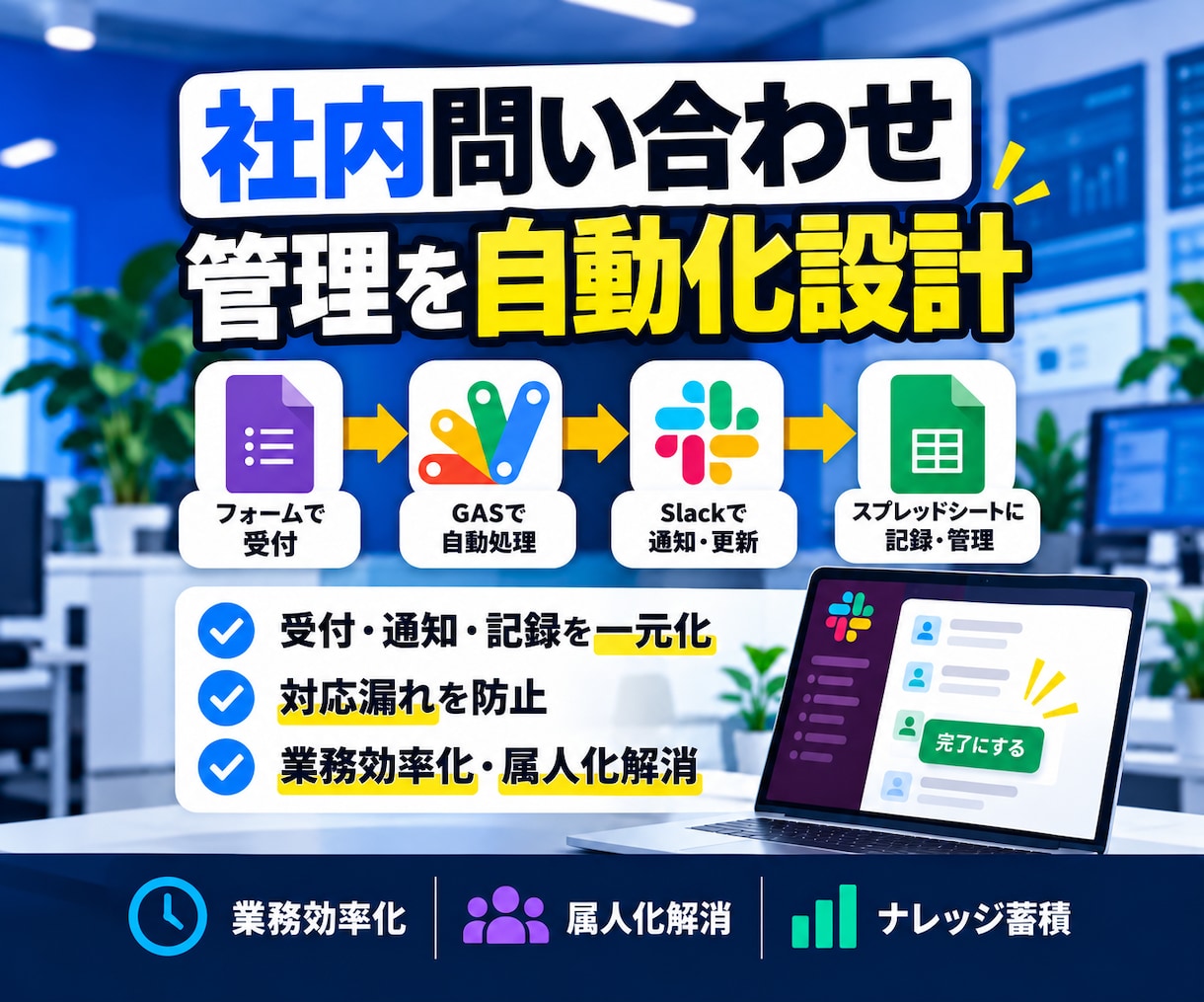GAS×Slackで社内業務を自動化します 問い合わせ・申請・タスク管理を使いやすい仕組みに整えます イメージ1
