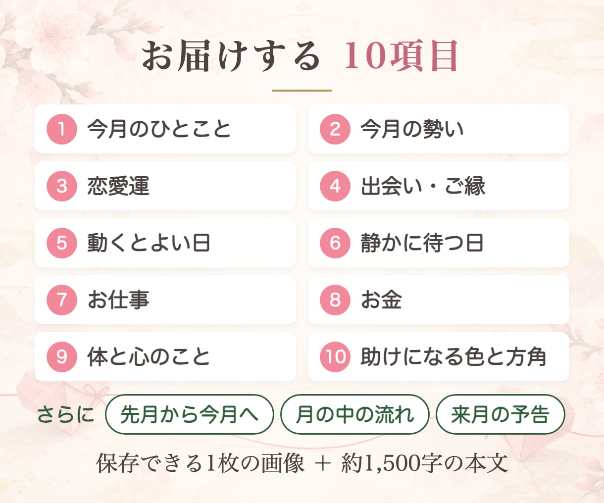 毎月のおみくじ月ごよみ：恋と運気と動く日を占います 生年月日だけ。毎月1回、今月の恋愛運と動く日・待つ日をお届け イメージ2