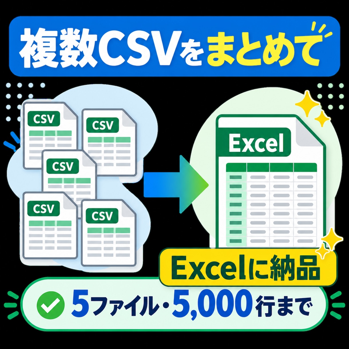 複数のCSVを1つのExcelにまとめます 文字コードや列構成が違うCSVも丁寧に確認して結合します イメージ1