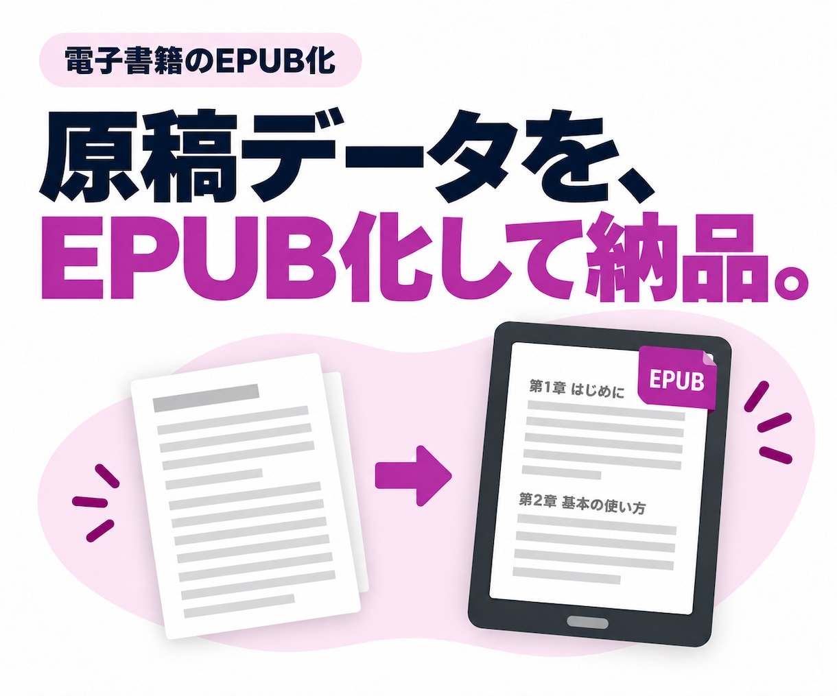 完成した横書き原稿を読みやすいEPUBにします 22,000文字・本文10章まで。横書きEPUBへ イメージ1