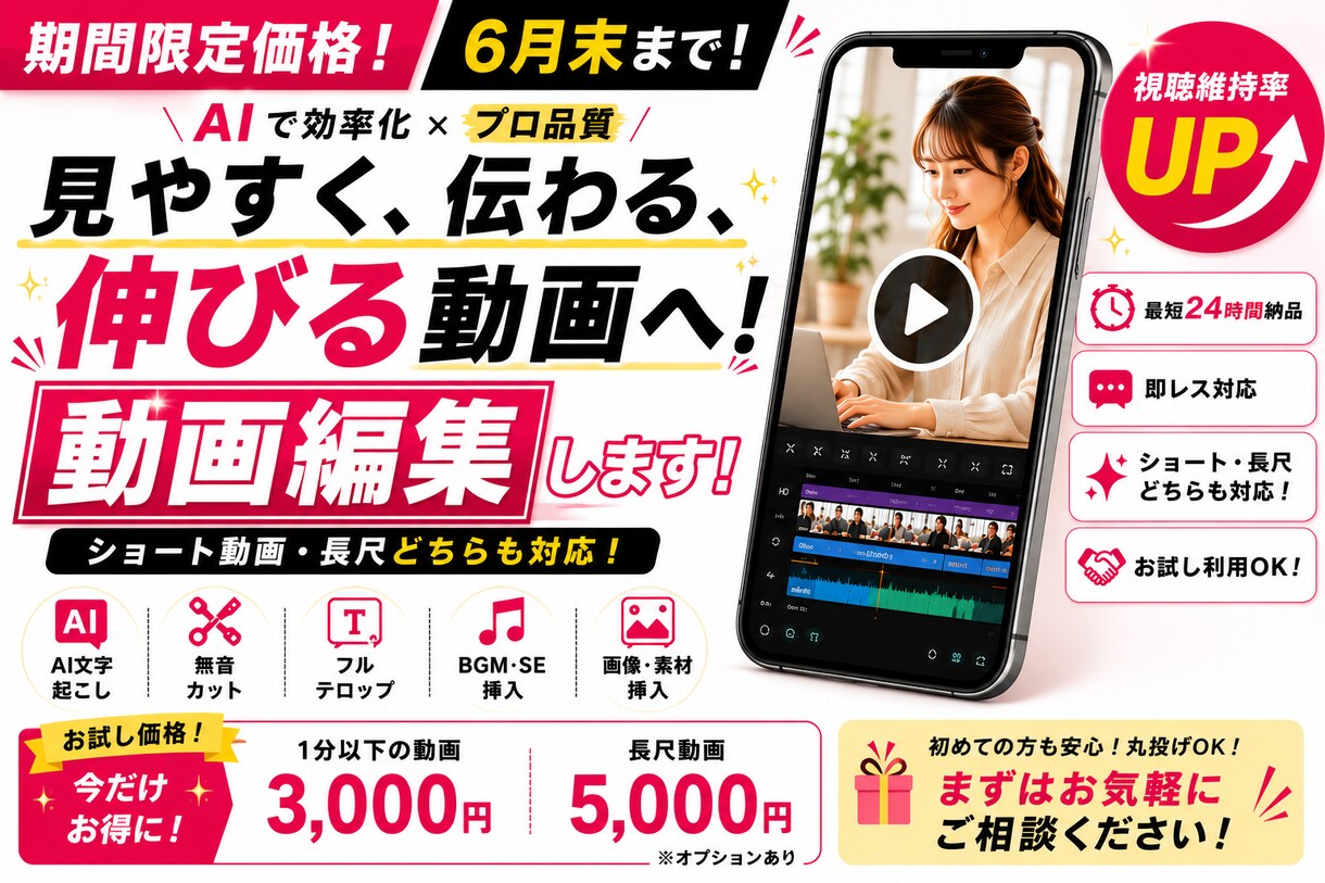 ビジネス・ショート動画を高品質編集します AI活用【６月までの限定特価】初めての依頼も丸投もOK！ イメージ1