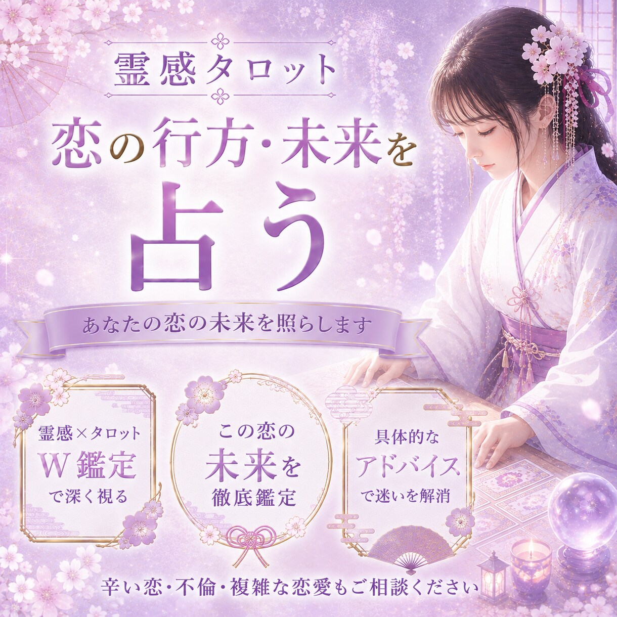 24h以内♡霊感タロットで恋の行方・未来を占います 片思い・カップル・複雑恋愛・復縁など何でもご相談ください イメージ1