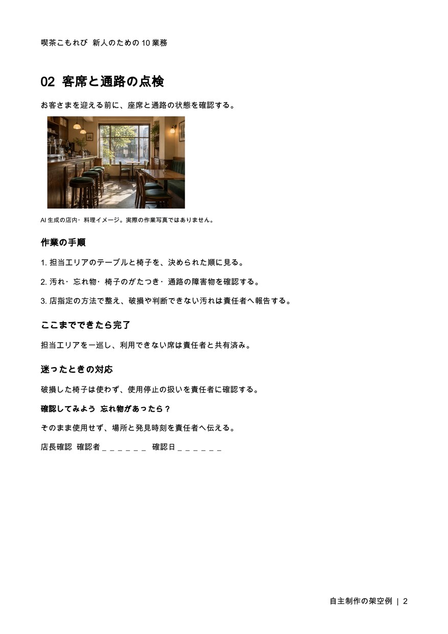 飲食店の新人が迷わない手順書を作成します 10業務の手順と教育チェック表を整備 イメージ3