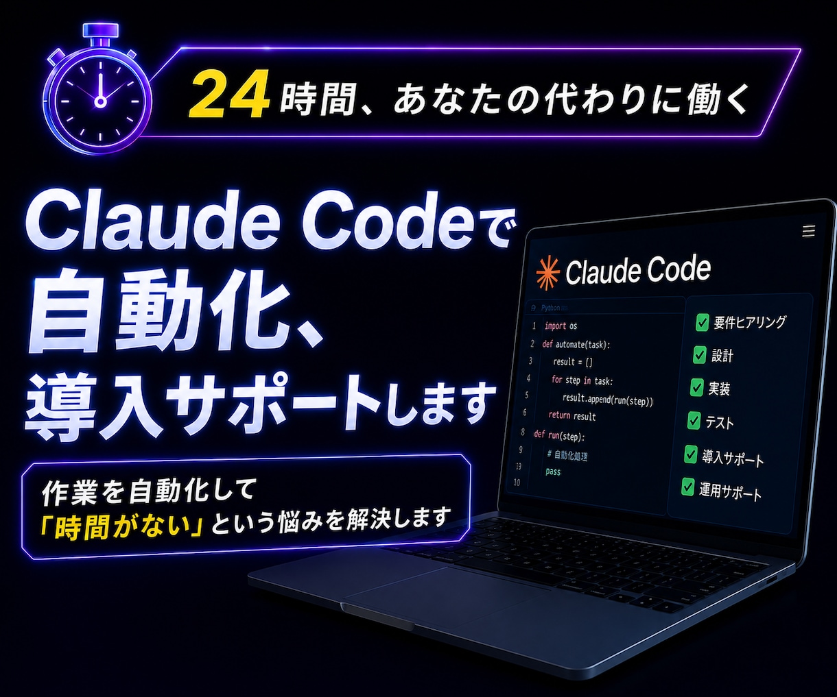 Claude Codeで自動化、導入サポートします 作業を自動化して「時間がない」という悩みを解決します イメージ1
