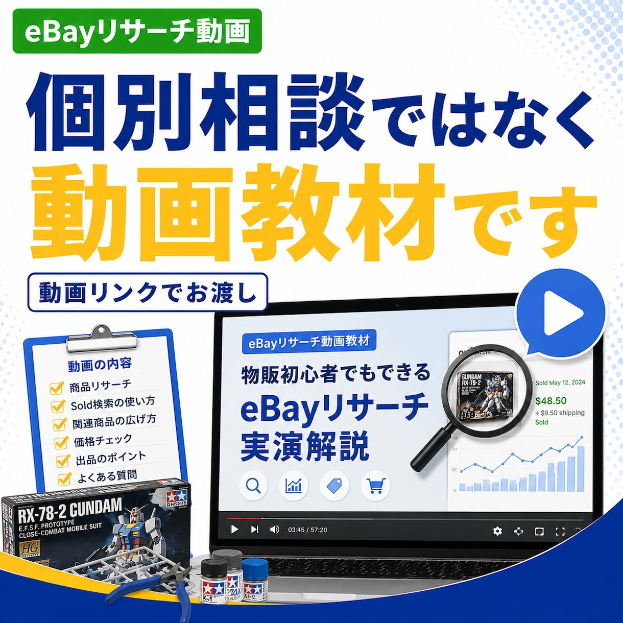 eBay商品候補の広げ方を動画で解説します プラモデルを例に、eBayリサーチの広げ方が分かる動画です イメージ5