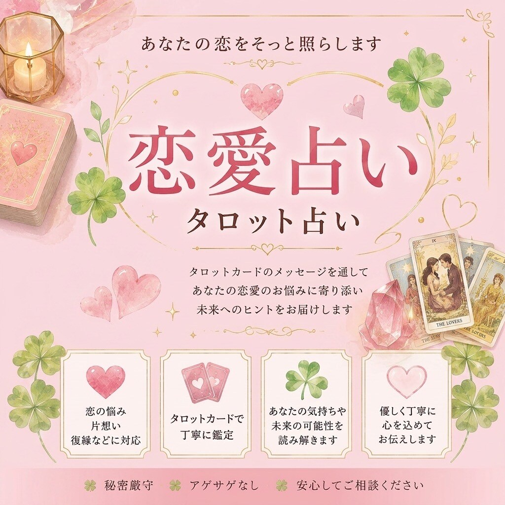 恋愛占い♪あなたの恋愛をタロットで応援します あなたのどんな恋愛のお悩みでもタロットで占います♪♡⸝⸝ イメージ1