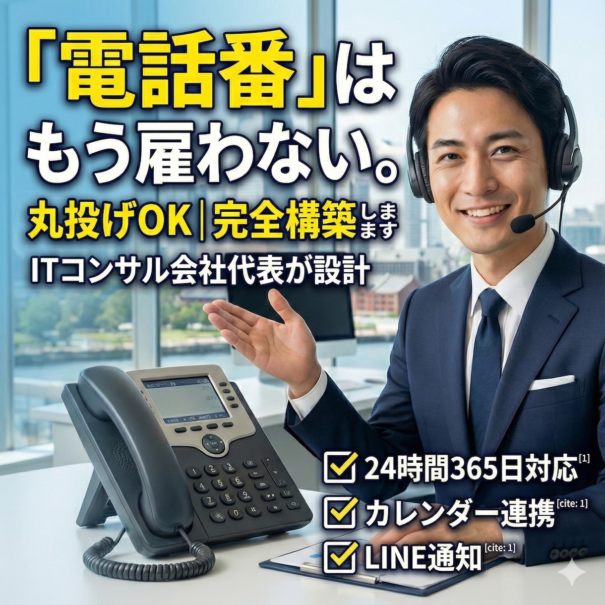 電話番はAIへ。人間同等のAIシステムを構築します 会社代表が設計｜人件費を1/10に。予約・問合せを完全自動化 イメージ1