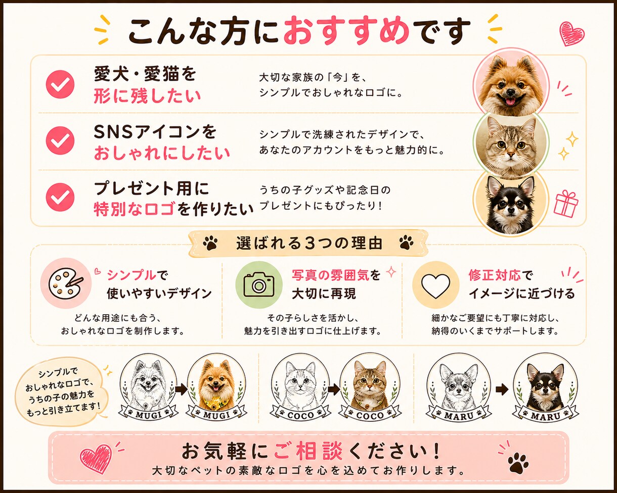 ペットの写真からシンプルでおしゃれなロゴ作成します ペットの魅力をシンプルでおしゃれなロゴに仕上げます イメージ3