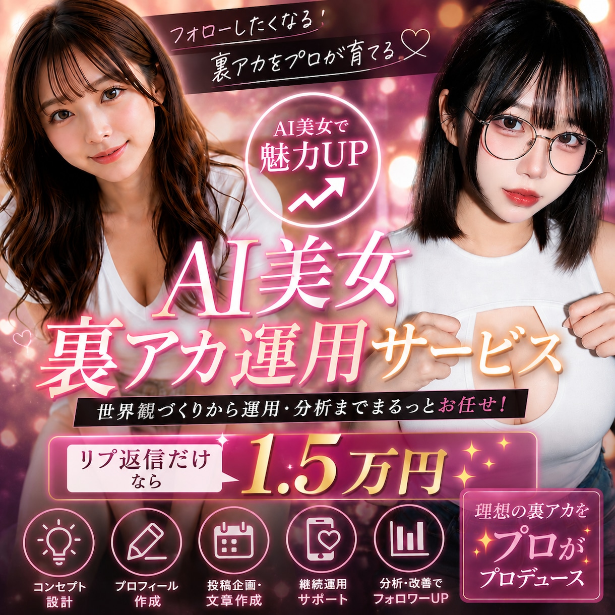 裏アカ女子丸投げ運用、リプ返信1.5万円でします 「裏アカ女子」を、あなたの代わりに育てます！ イメージ1