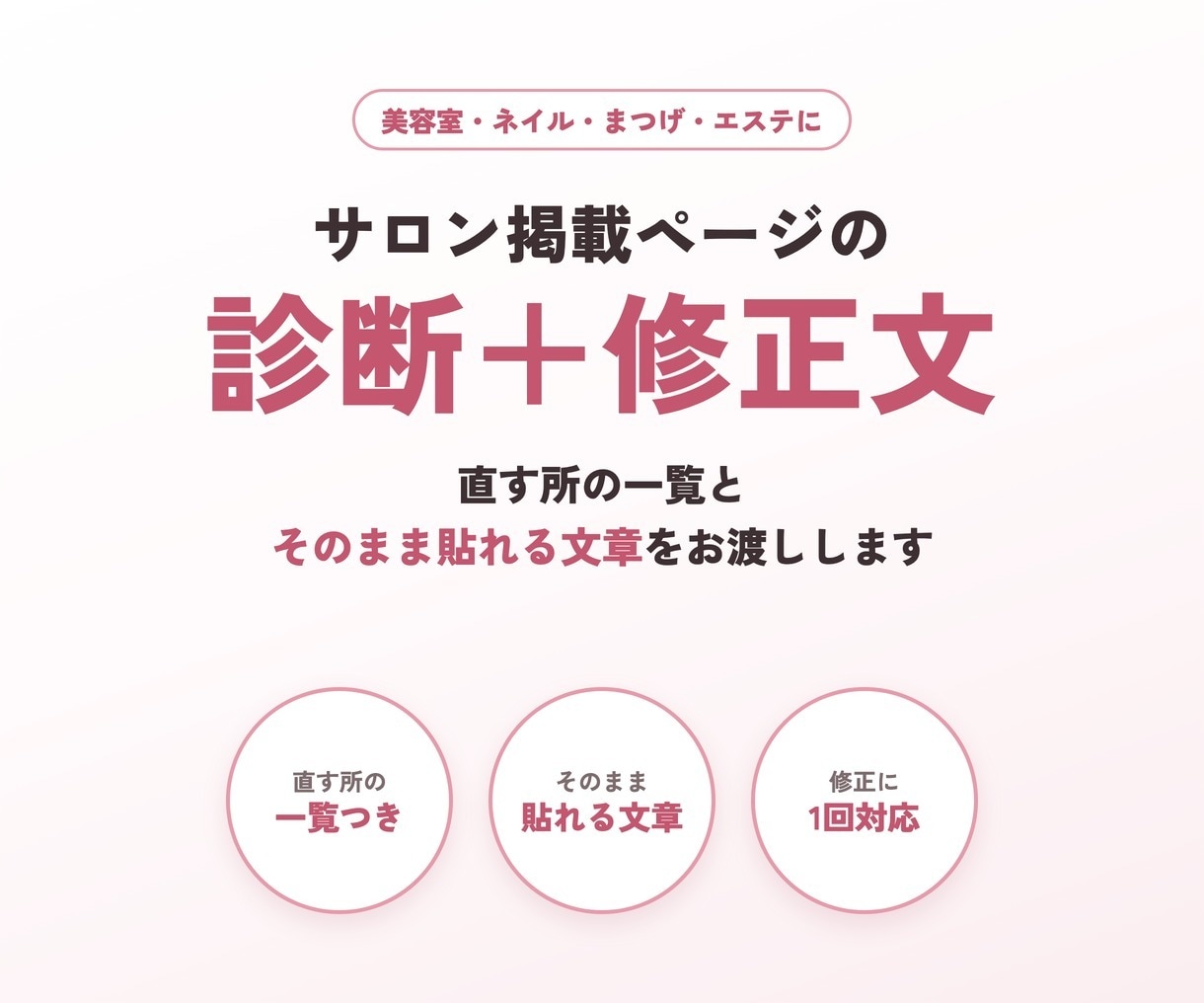 美容サロンの掲載ページを診断し修正文を作ります 直す所の一覧と、そのまま貼れる文章をお渡し イメージ1