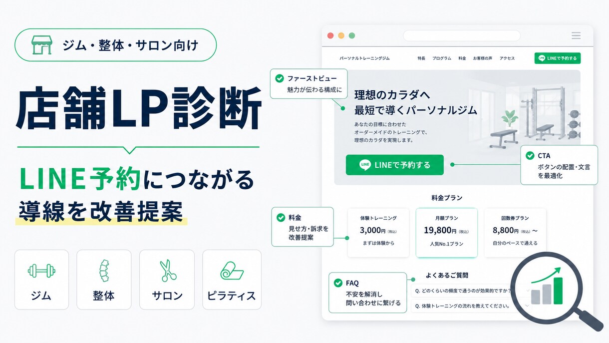LINE予約につながる店舗LPを診断します ジム・整体・サロン向けに、問い合わせ導線を改善提案します イメージ1