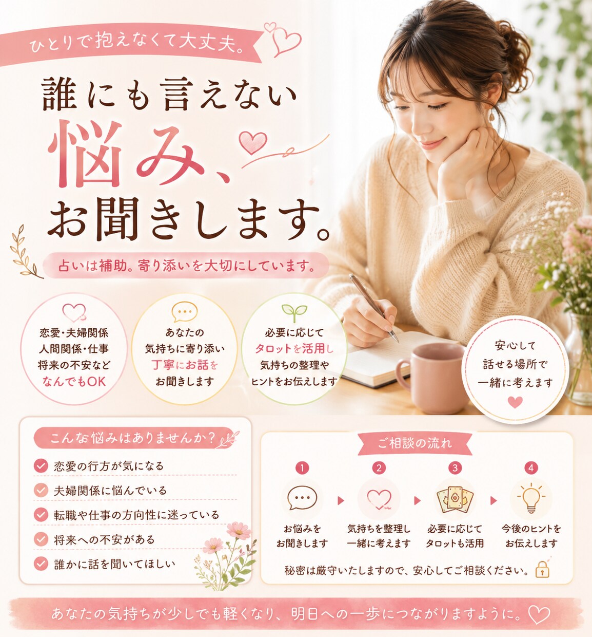 誰にも言えない悩みお聞きします ひとりで抱えず、まずは話してみませんか？ イメージ1