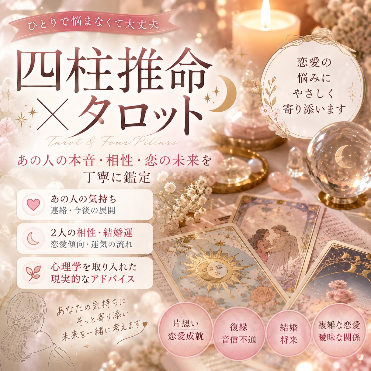 復縁・相手の気持ち・恋の行方を占います あの人の気持ち・相性・結婚運まで丁寧に鑑定します♡ イメージ1