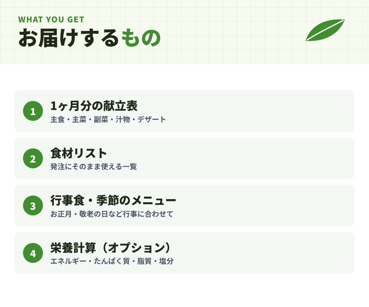 保育園・学校・介護施設などの1ヶ月献立を作成します 栄養士がご施設に合わせたオーダーメイド献立をお作りします イメージ3