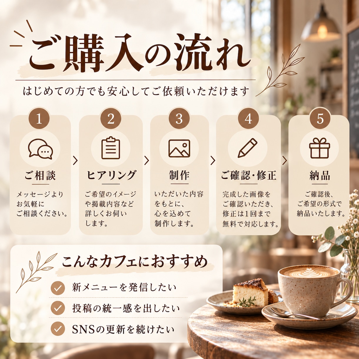 カフェ向けInstagram投稿画像を制作します お店の魅力が伝わる、おしゃれな投稿画像と文章をセットで制作！ イメージ3