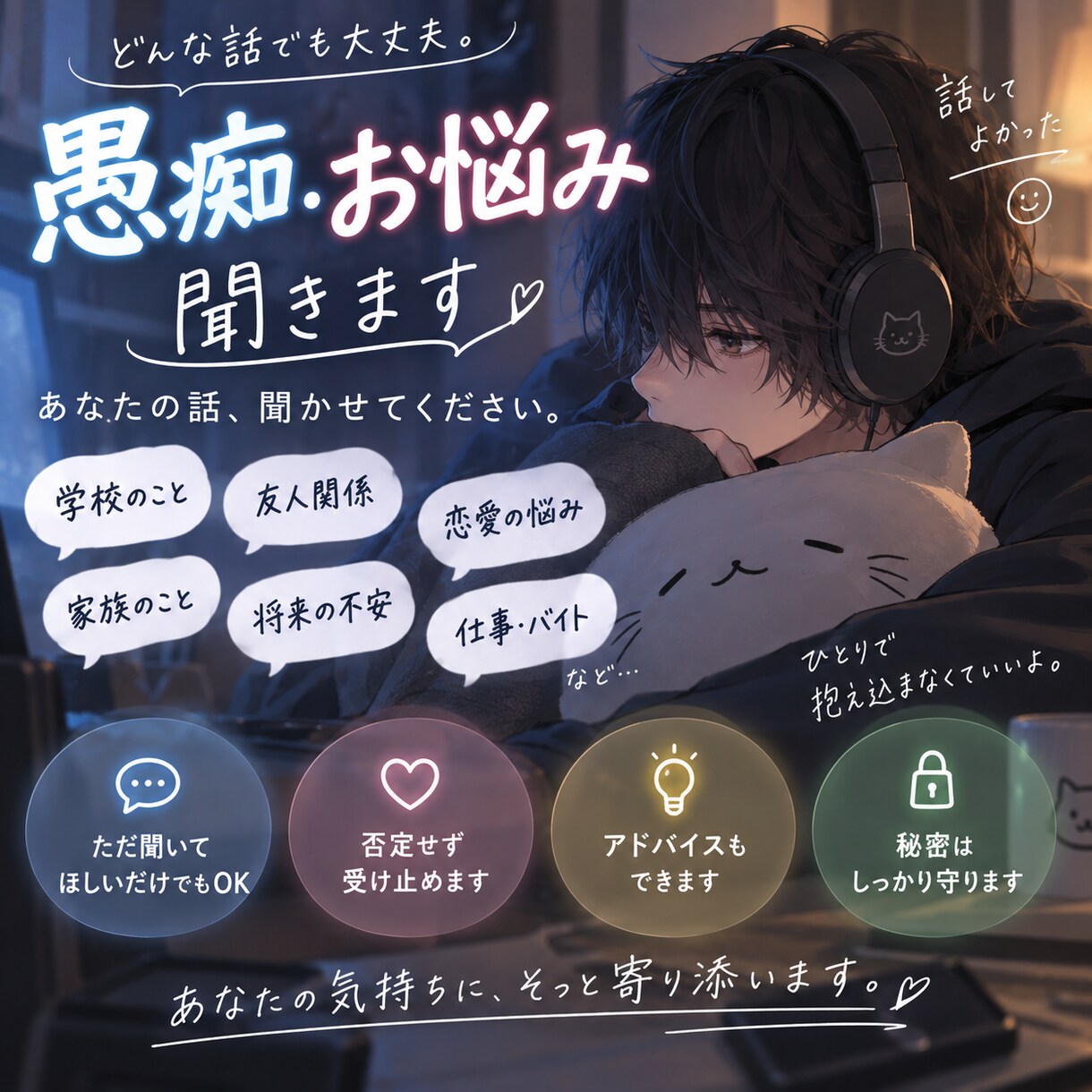 愚痴話してください、なんでも聞きます 愚痴たくさん聞きます。スッキリするまでお話ししてください イメージ1