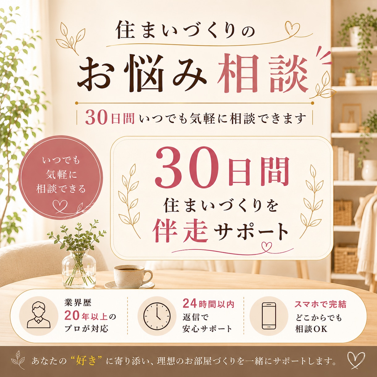 住まいづくりの不安をプロに相談できます 住まいづくりのお悩み相談｜30日間いつでも気軽に相談できます イメージ1