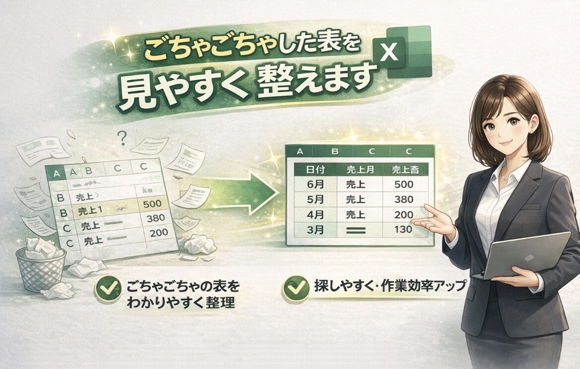 Excelを見やすく・使いやすく整えます ごちゃごちゃした表を、現場で使える形に整理します イメージ1