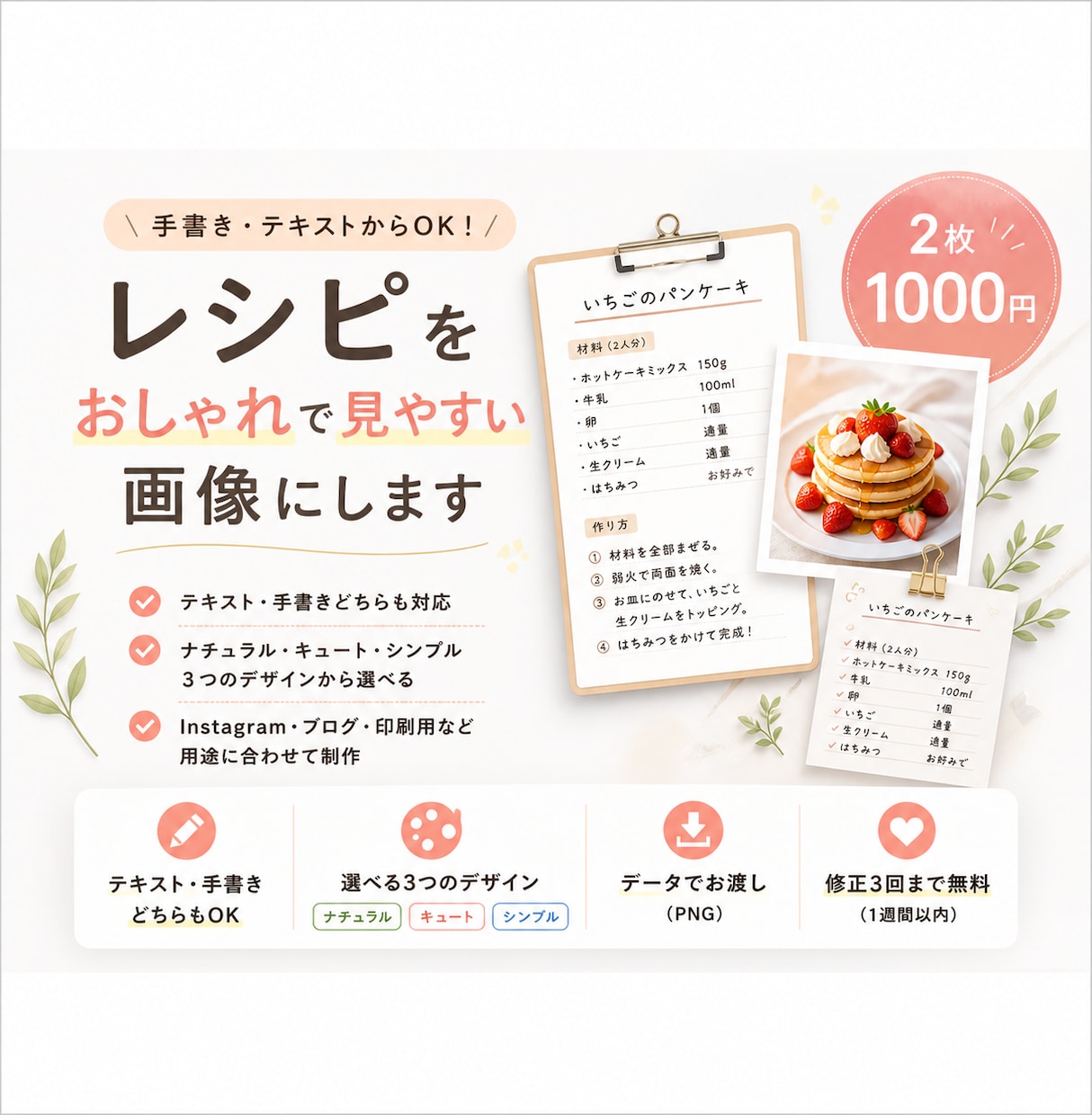 手書き/テキスト/動画→レシピ画像作成します 手書きレシピなどを見やすく1枚の画像にいたします！ イメージ1