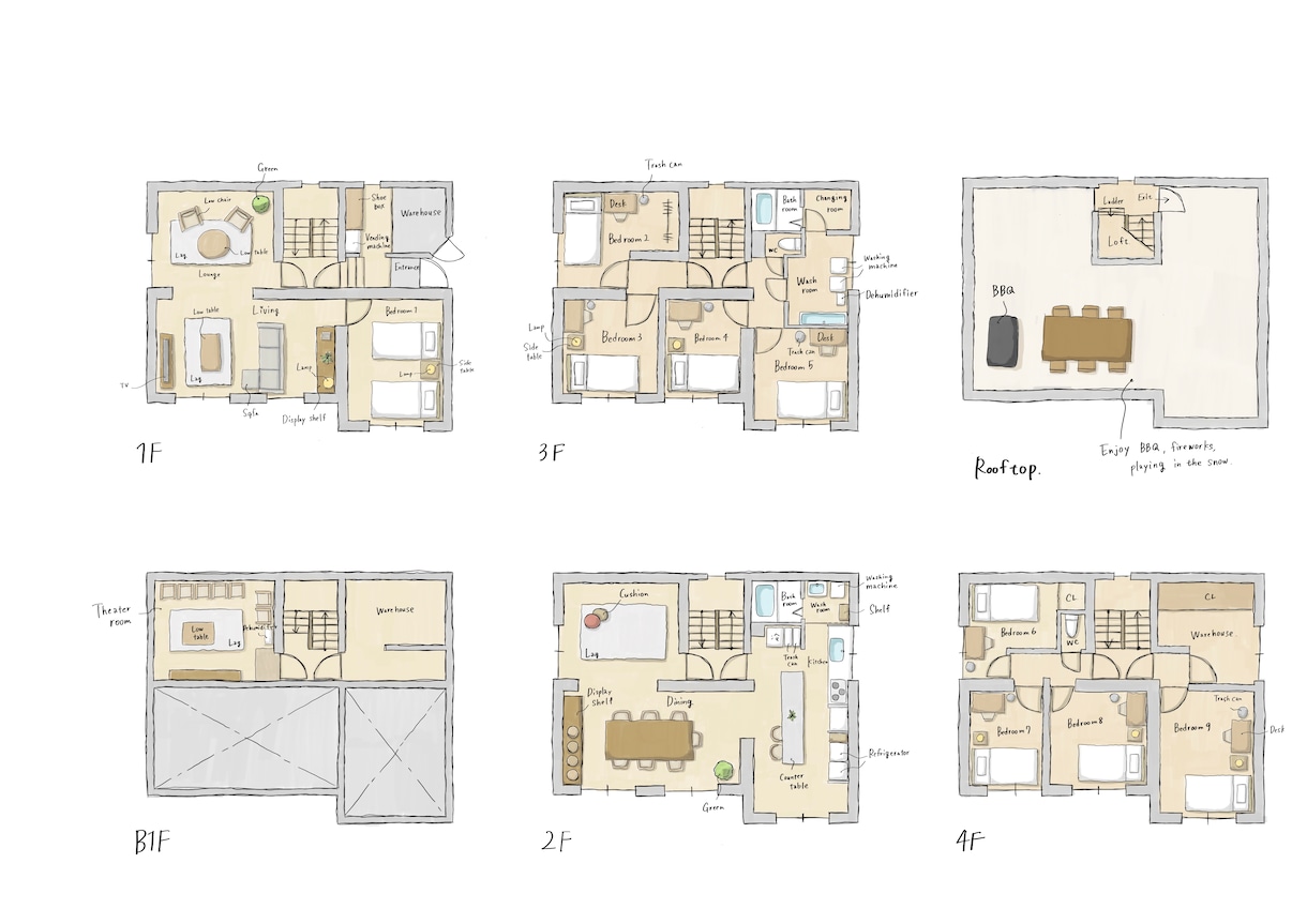 建築イラストレーターがおしゃれな間取り図描きます 手書きならではの優しいタッチでプレゼンやパンフレットやHPに イメージ4