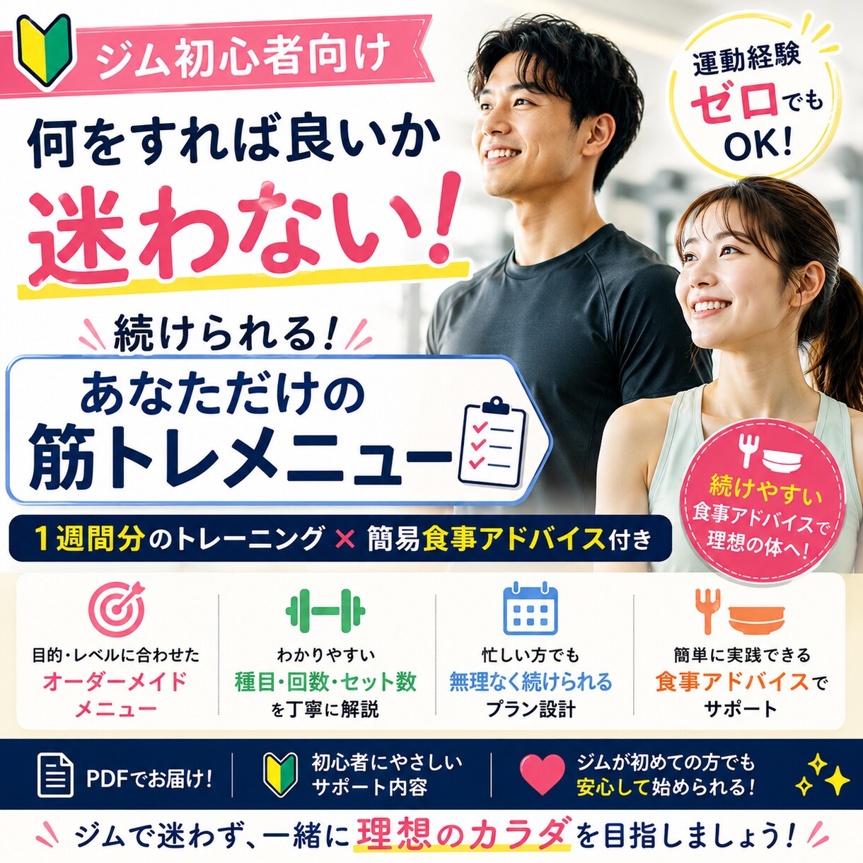 初心者向け｜ジムで迷わない筋トレ作ります 何をすれば良いか分からない方へ！あなた専用で作成します イメージ1